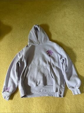 Kids Pastel Purple Palm & Butterfly Pullover Hoodie